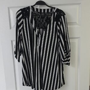 Elegant Striped Blouse with Lace Accents